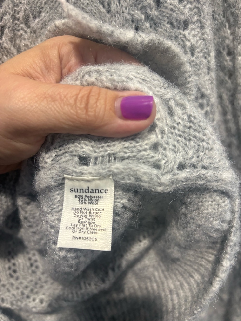 Sundance Scallop V-Neck Light Gray Cable Cardigan - Picture 6 of 9